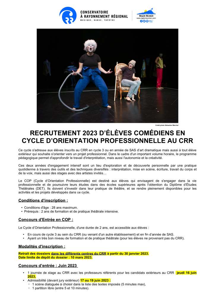 CRR Recrutement 2023 des élèves comédien en COP