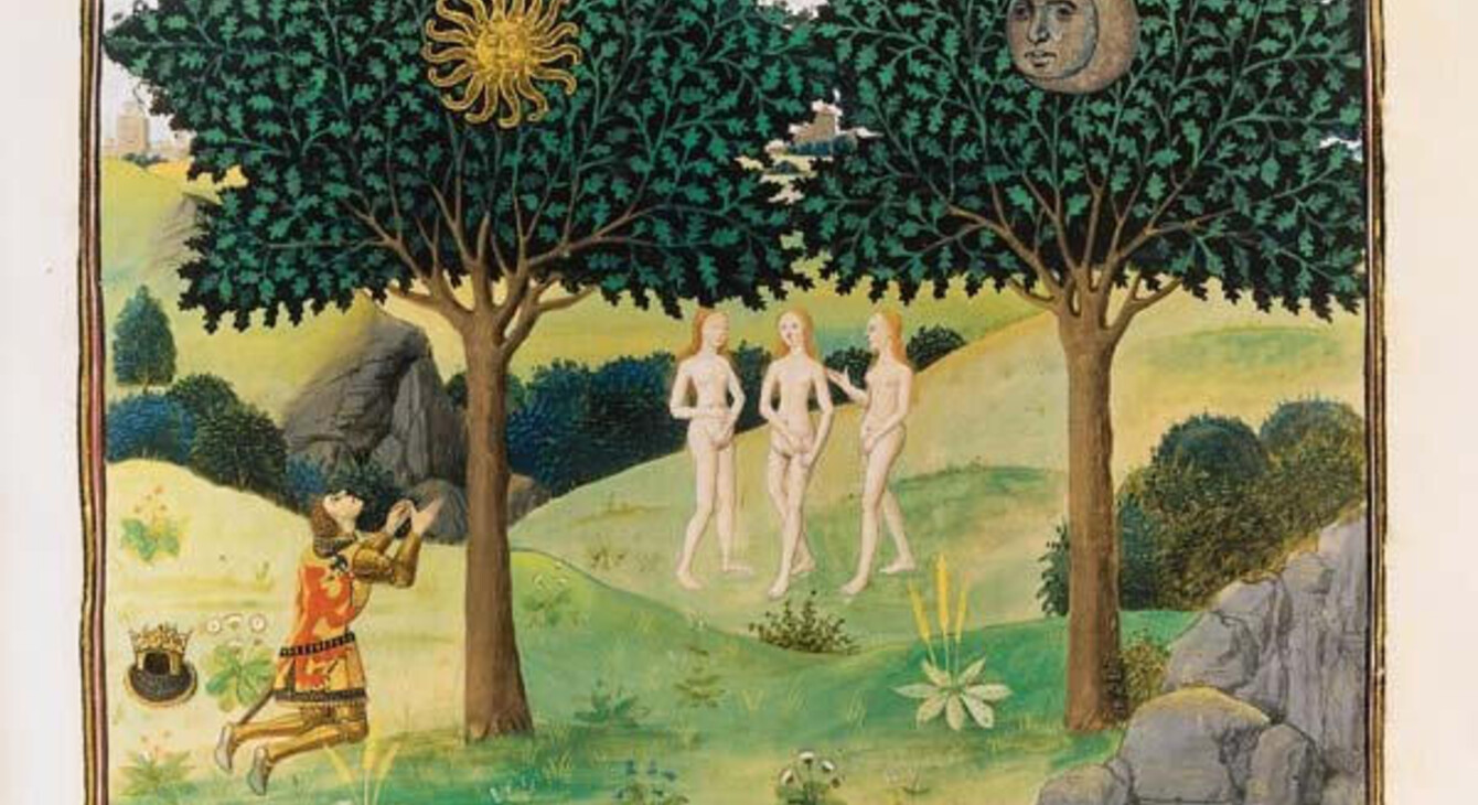 Réalisées à la demande du duc de Bourgogne Philippe le Bon et somptueusement enluminées, les Chroniques d'Alexandre offrent une représentation de la célèbre scène de la rencontre du roi avec les arbres du Soleil et de la Lune, lors de ses fabuleuses aventures indiennes. Doués du pouvoir de lui révéler l'avenir, les arbres annoncent au conquérant sa fin prochaine.